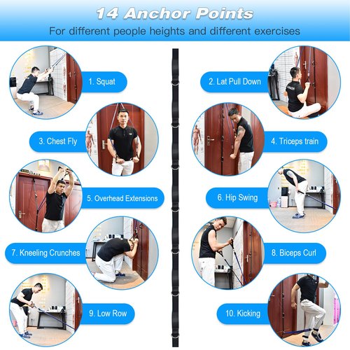 Brebebe Upgrade Door Anchor Strap for Resistance Bands Exercise, Multi Points Anchor Straps with 7 Loops+ 7 D Rings, Home Gym Workout Equipments with Ratchet Adjust Tighten Straps Not Loose, Sturdy