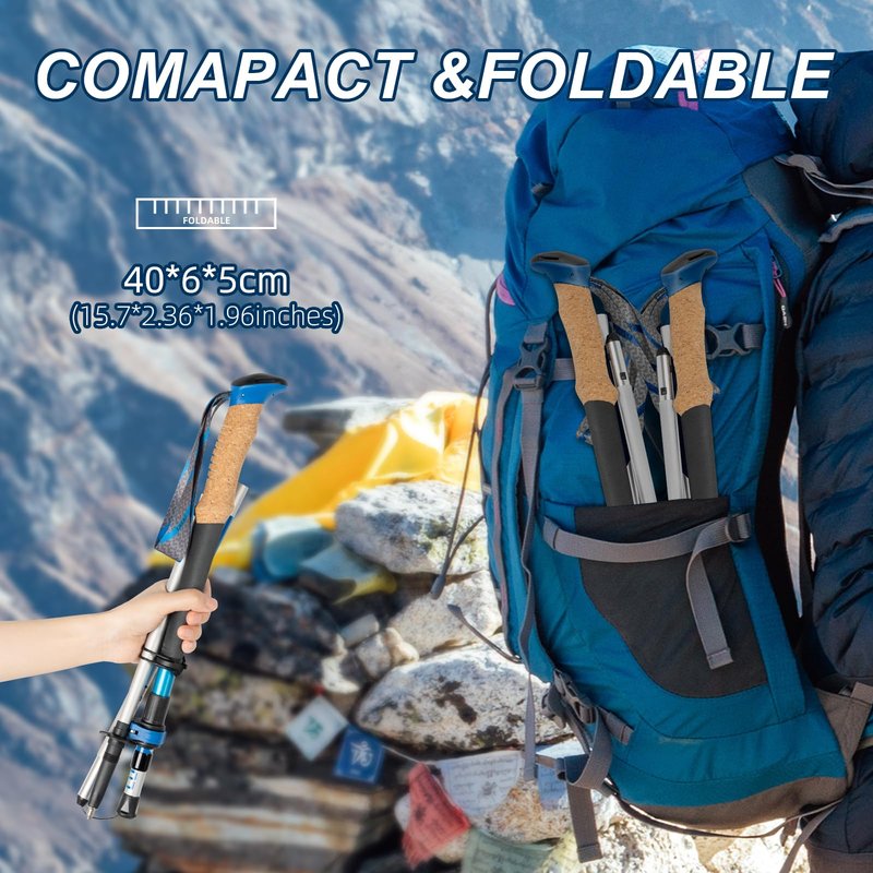 Trekking Poles, Collapsible Hiking Poles,Lightweight and Compact Walking Sticks with Adjustable Height for Men and Women (Blue)