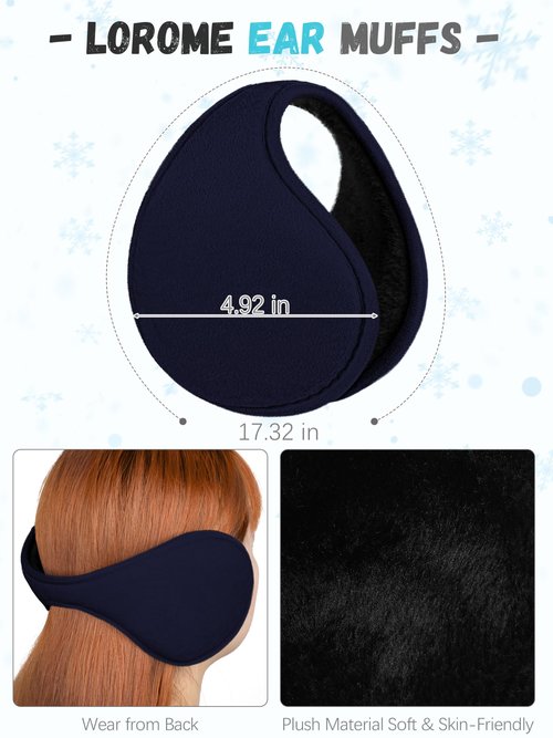 Winter Scarf Hat Earmuffs Gloves, Navy Blue Ear Warmer Knitted Beanie Touch Screen Gloves Check Warm Scarf for Women Winter