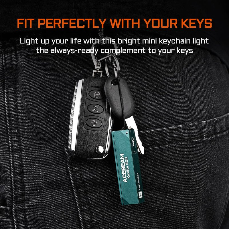 ACEBEAM Keylite 500 High Lumens Keychain Flashlight Rechargeable, Ultra-Compact Flat Pocket EDC Flashlight with Dual LEDs, 6 Modes, Type-C Charging, Small MINI Flash Light for Emergency, Home, Outdoor