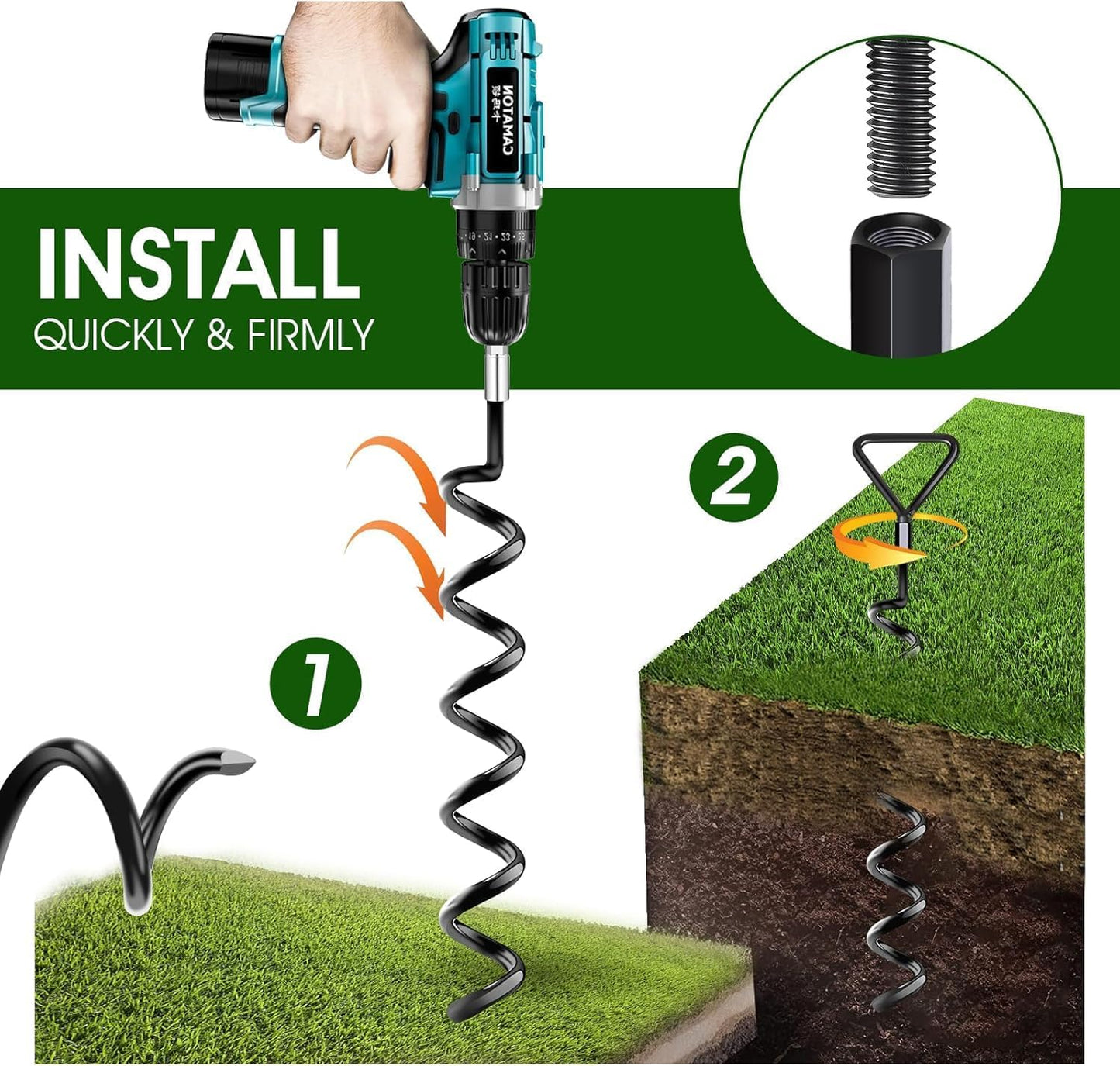 Skiennix Trampoline Ground Anchors - Heavy-Duty Screw-In Stakes with Strong Straps | Black, 6-Pack