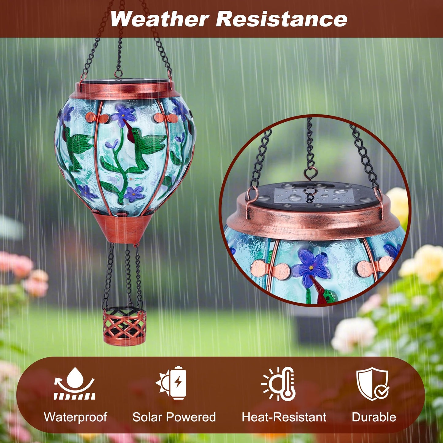 Hummingbird Solar Hot Air Balloon Lantern,Outdoor Decor with Flame Lights Waterproof, Hanging for Garden Yard Lawn Patio, Unique Gifts for Women Mom Grandma Gardener for Mother'Day Christmas