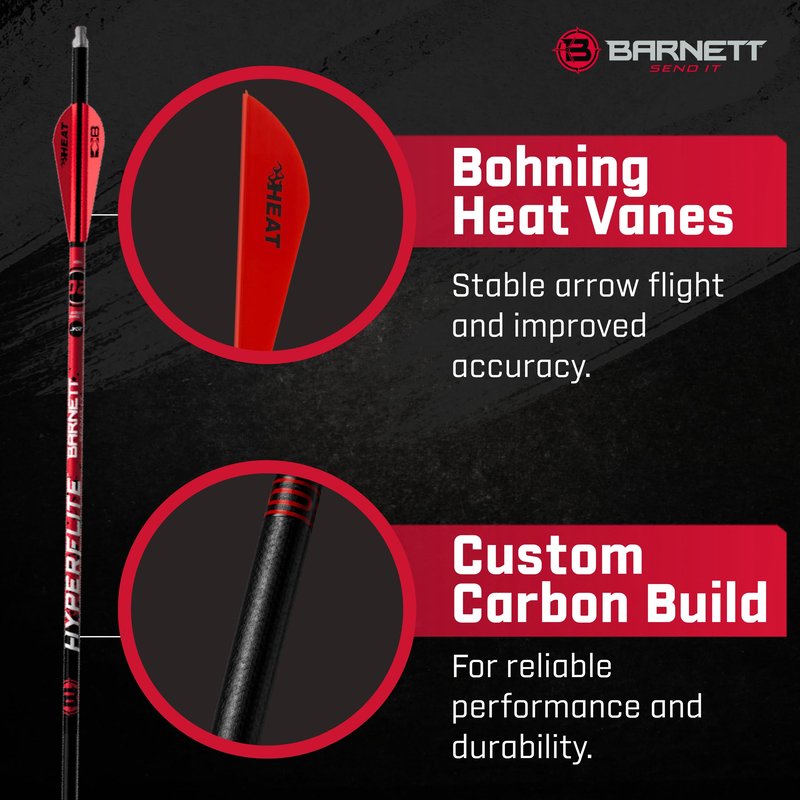 Barnett 20" Hyperflite Crossbow Arrows, Precision Hunting Bolts for Barnett Hyper Series Crossbows, with Red & White Heat Vanes, 5-Pack