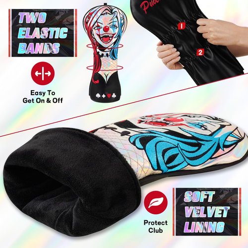 Big Crazy Driver Headcover Putter Cover, Golf Head Covers, Blade Putter Cover Magnetic with Soft Lining, Funny Driver Headcover Waterproof, Golf Club Covers, Unique Joker Girl Golf Headcovers (Laser)