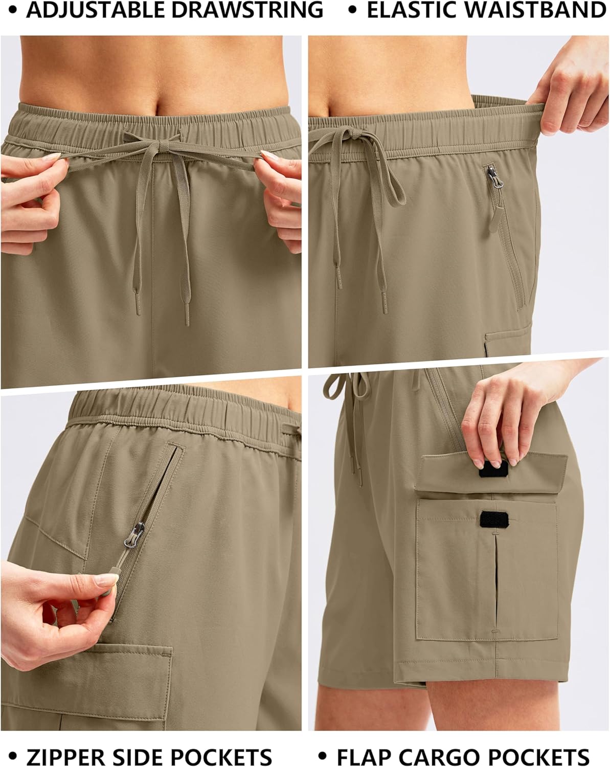 SANTINY Women's Hiking Cargo Shorts - Quick Dry Lightweight Summer Athletic Shorts | Zipper Pockets, 5''/7''/9''