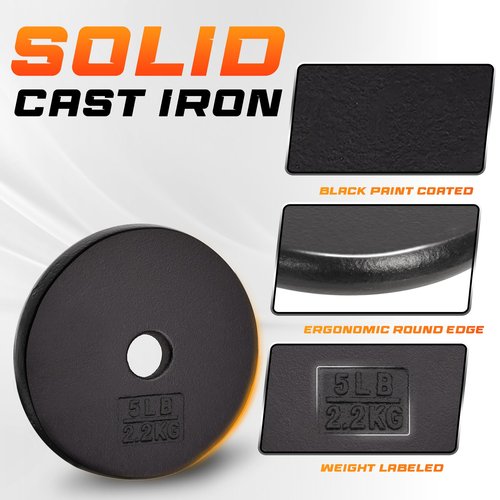 Yes4All 1-inch Cast Iron Weight Plates for Dumbbells – Standard Weight Disc Plates (5 lbs, Set of 2)