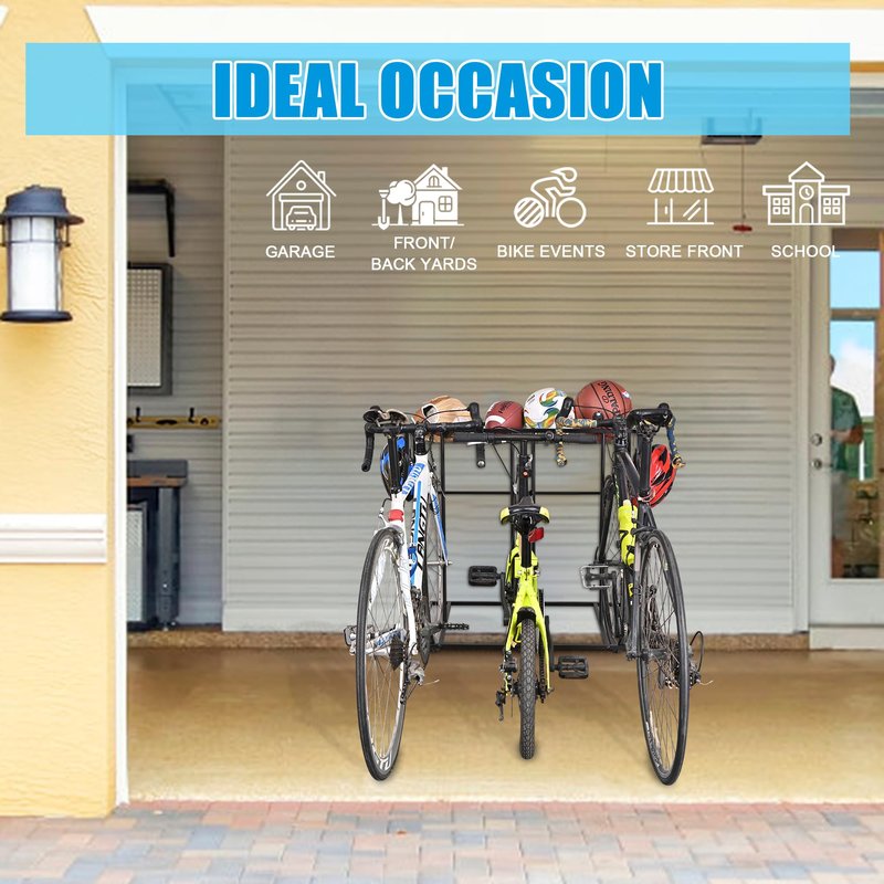 Mythinglogic Garage Bike Storage Rack, Freestanding Organizer for Adult or Kids Bike, 3 Bicycle Holder for Indoor and Outdoor Use
