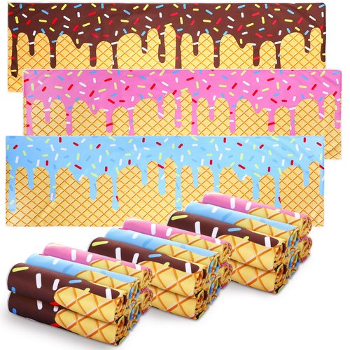 Breling 18 Pcs Ice Cream Drip Baseball Cooling Towel 40 x 12 Inch Ice Cream Cooling Towel Breathable Chilly Sport Rags Absorbent Chilly Washcloth for Sport Party Favors Team Gift