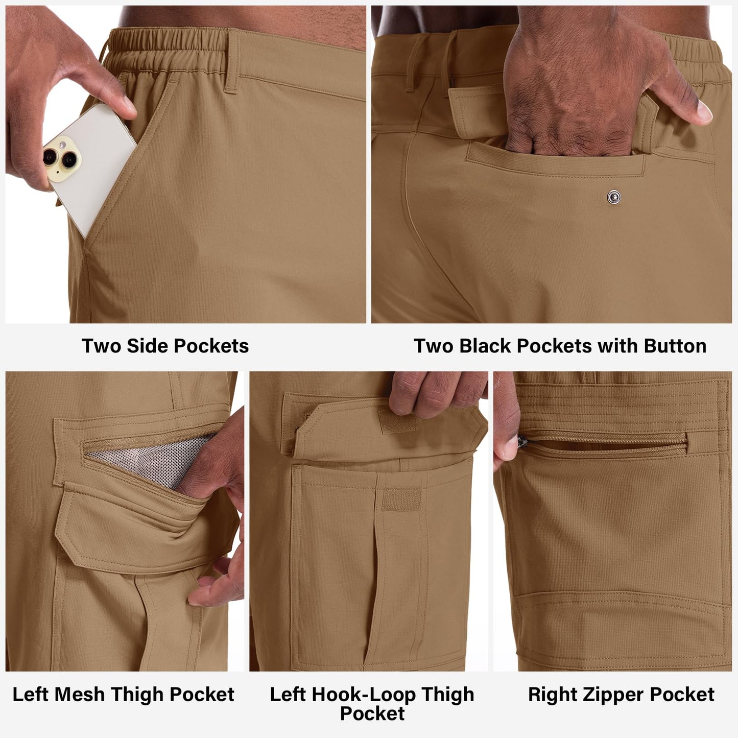 Jessie Kidden Mens Outdoor Casual Expandable Waist Lightweight Water Resistant Quick Dry Fishing Hiking Shorts (6222 Dusty Brown 34)