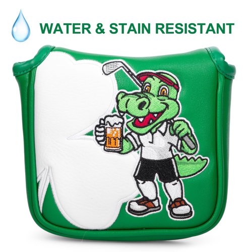 Golf Square Mallet Putter Cover with Magnetic Closure Crocodile with Shamrock Design Mallet Headcover Head Cover fits for Men Golfer