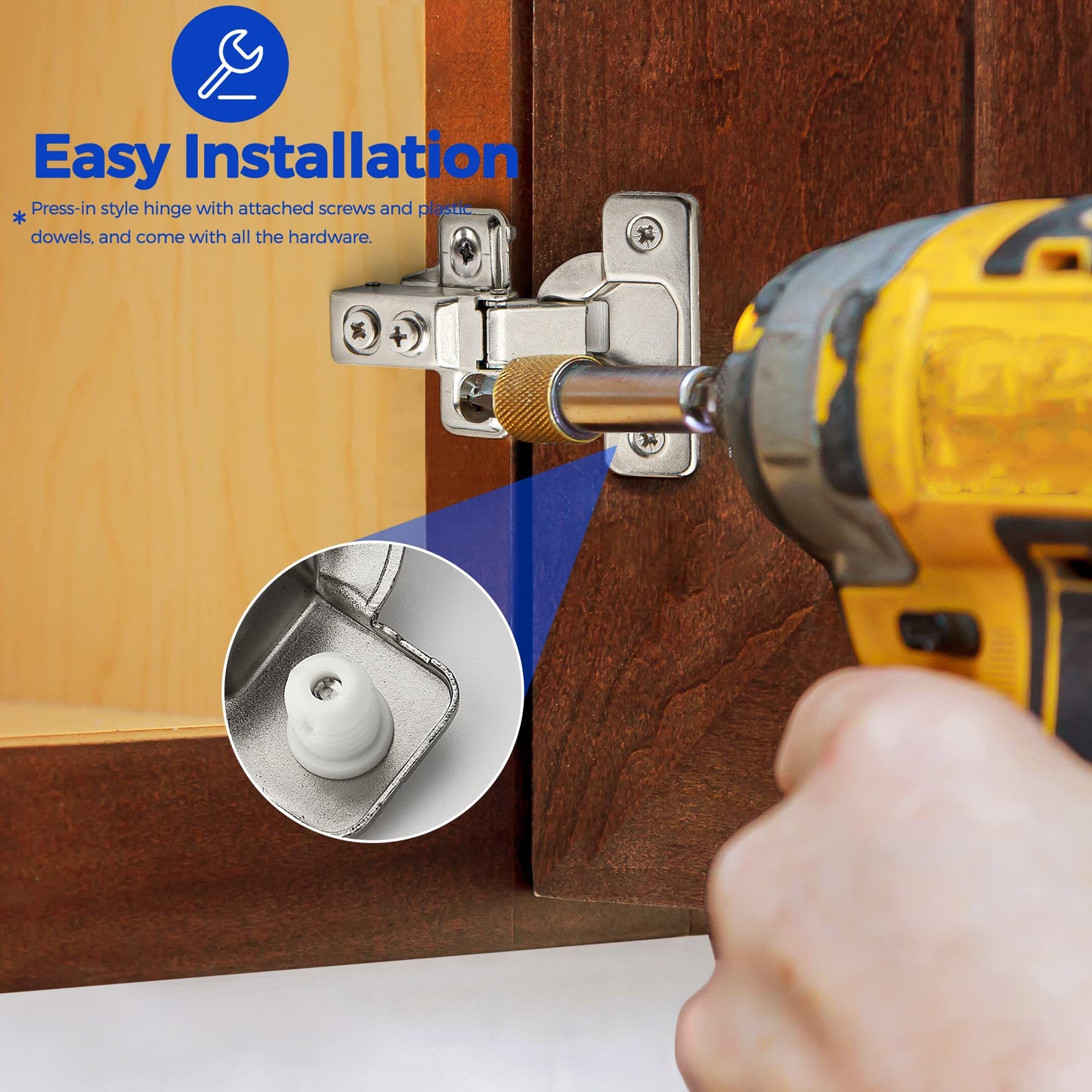 Ravinte 2 Pack 1 Pair Short Arm Kitchen Cabinet Hinges for 1/2 Inch Overlay Cabinet, Brushed Nickel 105 Degree Opening Angle Hinges, Soft Close Concealed with Mounting Screws for Face Frame Door