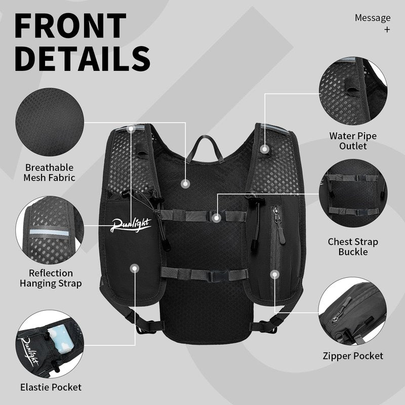 Runlight Running Vest for Women Men Lightweight Hydration Backpack Pack with 1.5L Water Bladder Bag Hydro Daypack for Hiking,Trail,Skiing,Camping,Cycling,Race,Marathon (Black New, One Size)
