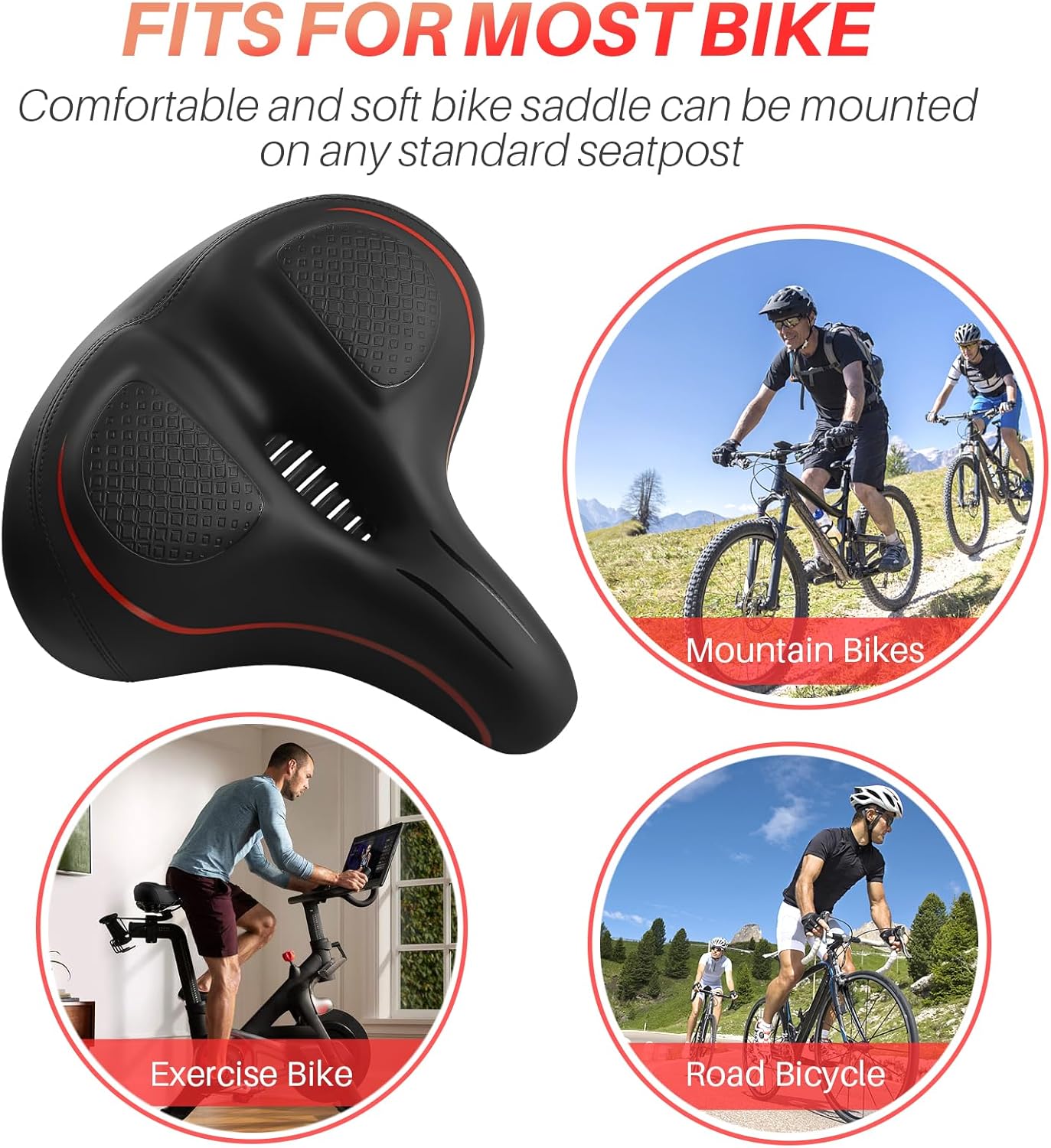Peloton Oversized Bike Seat - Comfort Cushion for Road & Exercise Bikes | Wide Saddle Replacement for Men & Women