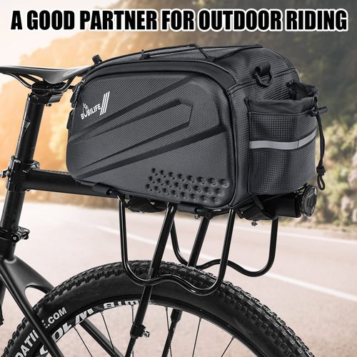 BOBILIFE Bike Trunk Rear Rack Bag - Waterproof Bicycle Travel Expedition Rack Cargo Helmet Carrier Bag with Bottle Holder for Bicycle, E-Bike