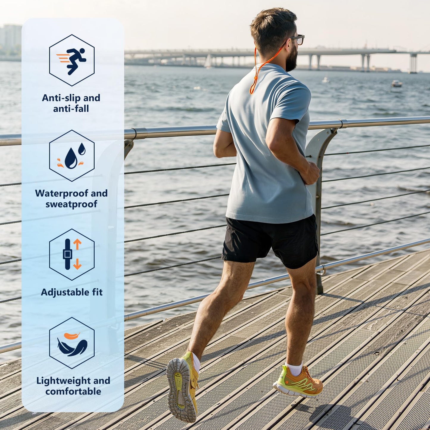 80Days Adjustable Eyeglass Strap: Nylon Retainer for Glasses and Sunglasses with Silicone Grips, Secure Fit