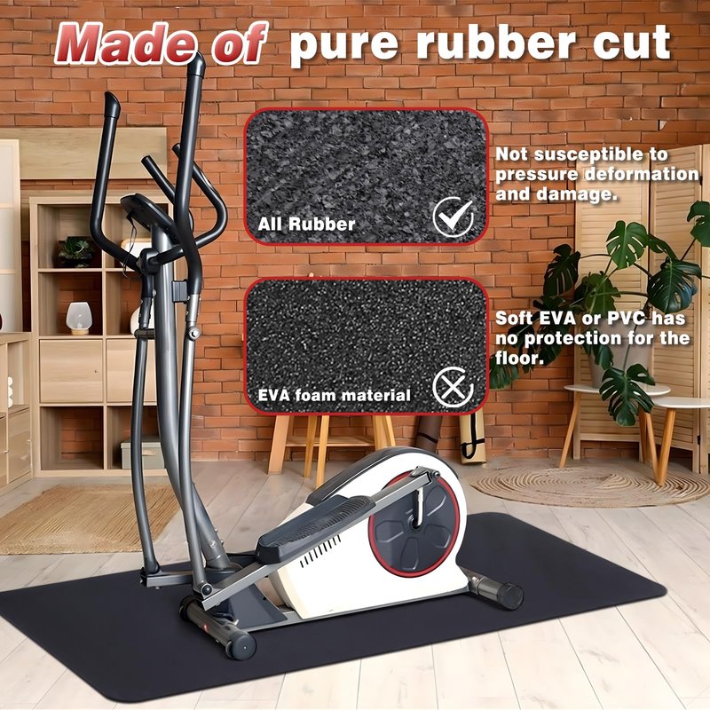 Fitness Equipment Mat for Hardwood Floors - 100% Recycled Rubber for Home Gym Flooring, Durable Workout Fitness Mats, Walking Pad Exercise Bike Equipment, Non-Slip 0.16" Thick, Black