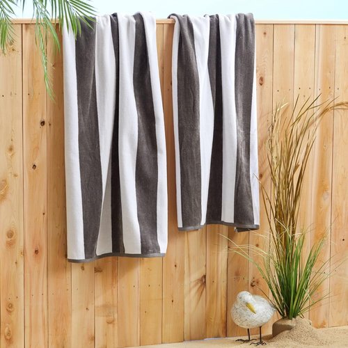 Market & Place 100% Cotton Velour Beach Towel Set - Ultra Soft, Plush & Highly Absorbent | 30" x 60" | Charcoal (4-Pack)