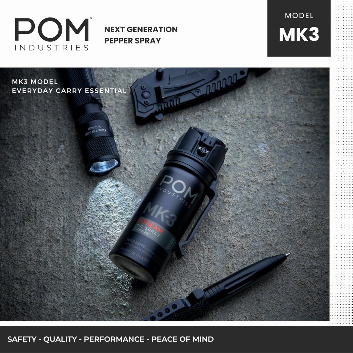 POM MK3 Pepper Spray - Maximum Police Strength OC with UV Marking Dye | 18 ft Range, 1.8 fl oz