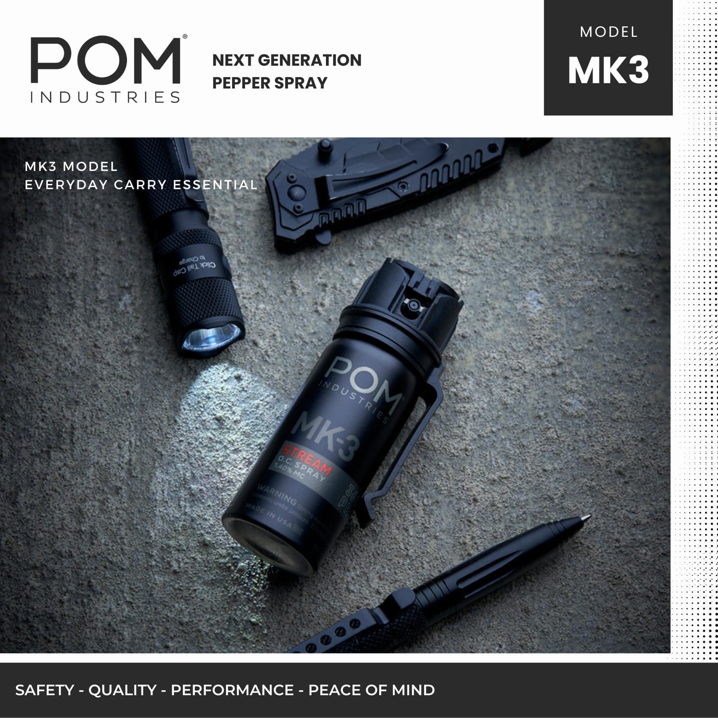 POM MK3 Pepper Spray, Belt Clip Model, Maximum Police Strength OC with UV Marking Dye, Quick Flip Top Safety, 360° Performance At Any Angle, Powerful Accurate Stream, 18 ft Range, 1.8 fl oz, 3 Pack