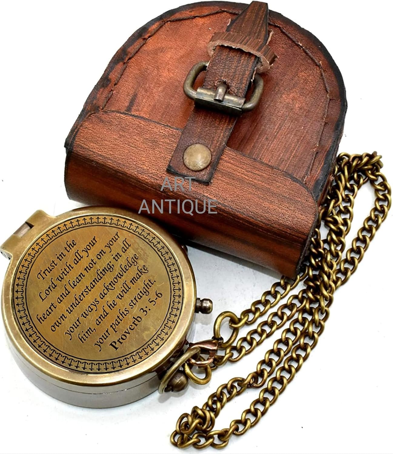 Trust In The Lord Brass Compass - Engraved Inspirational Bible Verse with Leather Case | Perfect Christian Gift for Graduation or Birthday