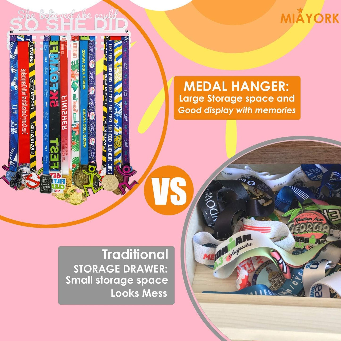 Medal Hanger Display by Medal Holder - Easy Wall Mount for Race Medals | Perfect for Runners