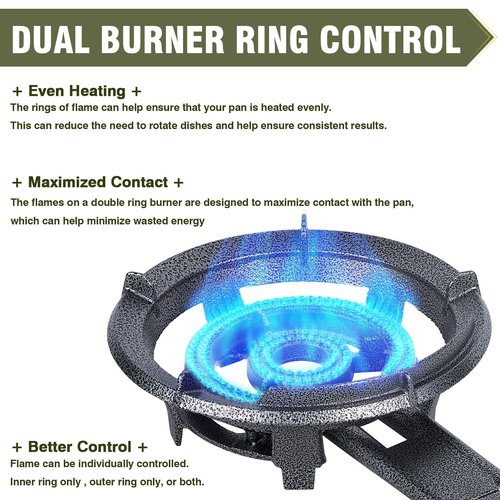 Bestfire 13" Single Propane Burner Stove 90,000 BTU Cast Iron Portable Outdoor Burner with 0-20 PSI Adjustable Regulator and 4ft Hose Perfect for Outdoor Wok Cooking