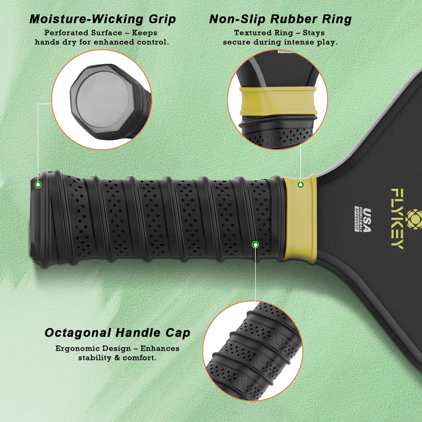 FLYKEY Pickleball Paddles, T700 Carbon Fiber Pickleball Paddle with a 16mm Shark Power Polymer Core, USAPA Approved Pickle Ball Paddle, Strong Spin and Power Surface,Strong Shock Absorption