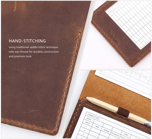 Robrasim Handmade Leather Yardage Book Cover, Leather Golf Scorecard Holder - Brown