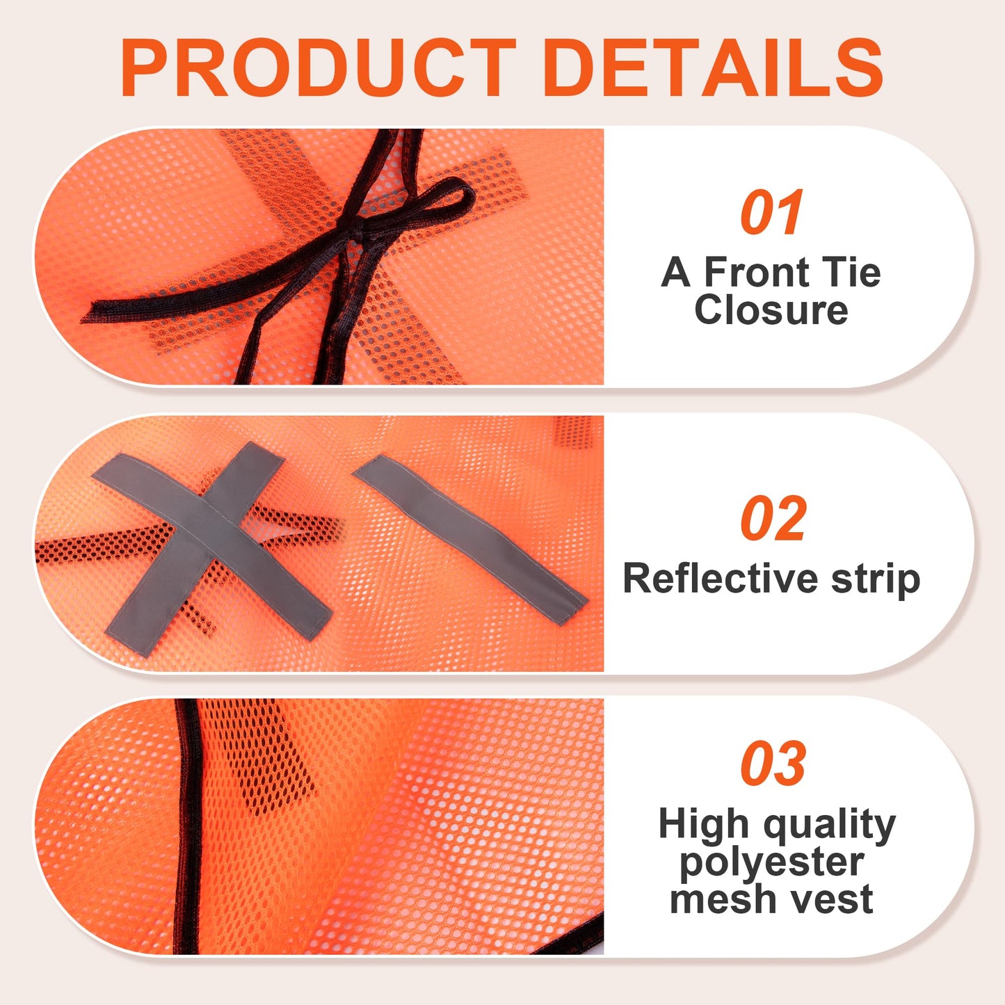 RunNico 4Pcs Hunting Mesh Safe Vests, Hunter Special High Visibility Vest with Reflective Stripes, Breathable Blaze Orange Safety Cloth for Unisex Adult Outdoor Hunting Hiking Mountain and Night Work