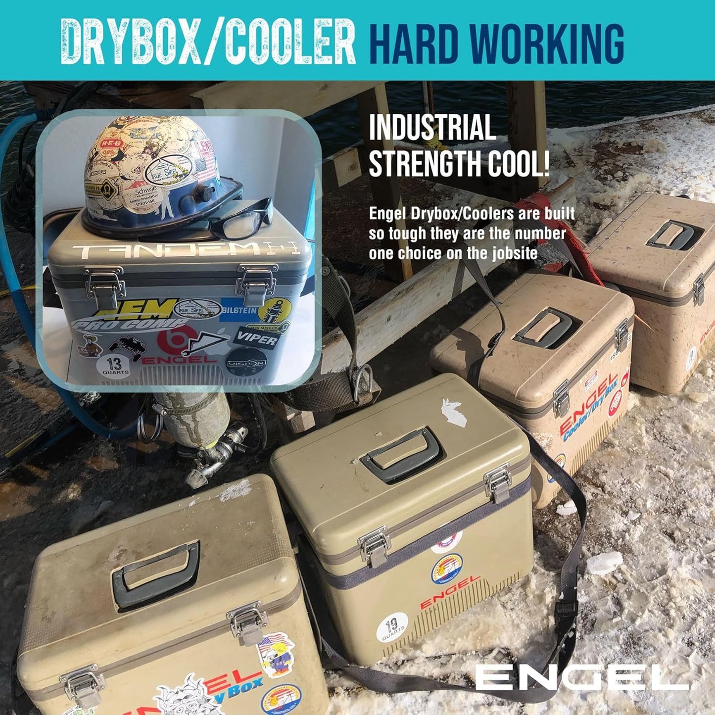 Engel UC7 7.5qt Leak-Proof, Air Tight, Drybox Cooler and Small Hard Shell Lunchbox for Men and Women in Black with Blue Interior