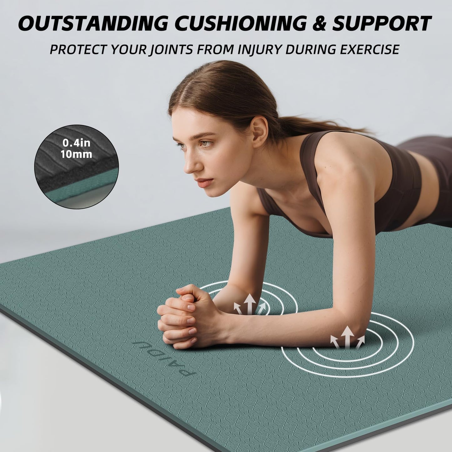 PAIDU Extra Long Wide Yoga Mat 76"x33"x2/5 Inch - Non Slip Thick Exercise Mat for Home Gym, Yoga, Pilates & Workouts (Dark green + Black)