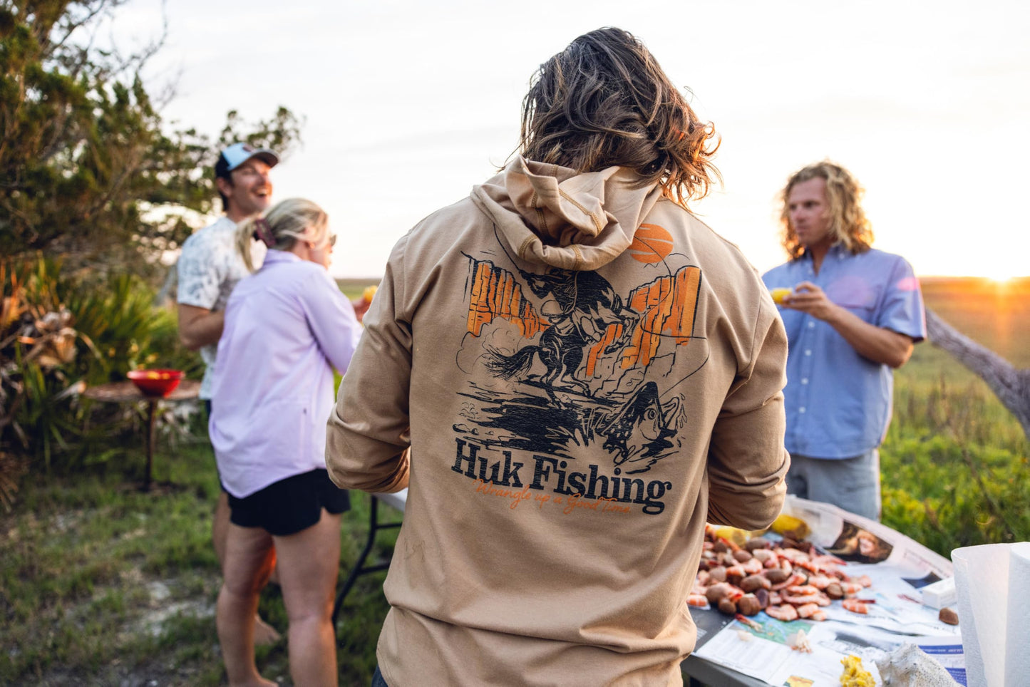 HUK Mens Hoodie Tee for Men, Lightweight Performance Fishing Hooded Shirt with UPF Sun Protection, Trout Wrangle - Egret, X-Large