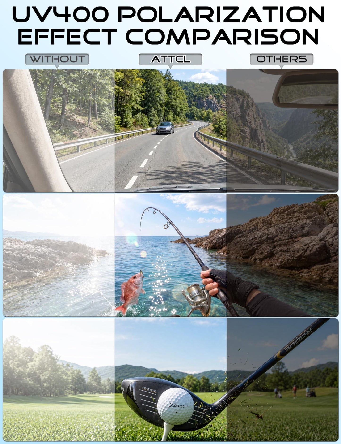 ATTCL 22g Polarized Sunglasses Men Sports: Secure Fit Wrap Around TR90 Frame Ultra-Light UV Protection for Running Fishing