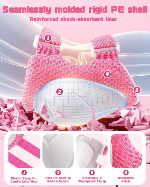 Kids Protective Gear Set, Knee and Elbow Pads with Wrist Guards for Ages 3-8 Year Toddler, 3 in 1 Enhanced Material Protective for Skating Cycling Bike Roller Scooter, Includes Organizer Bag (Pink)