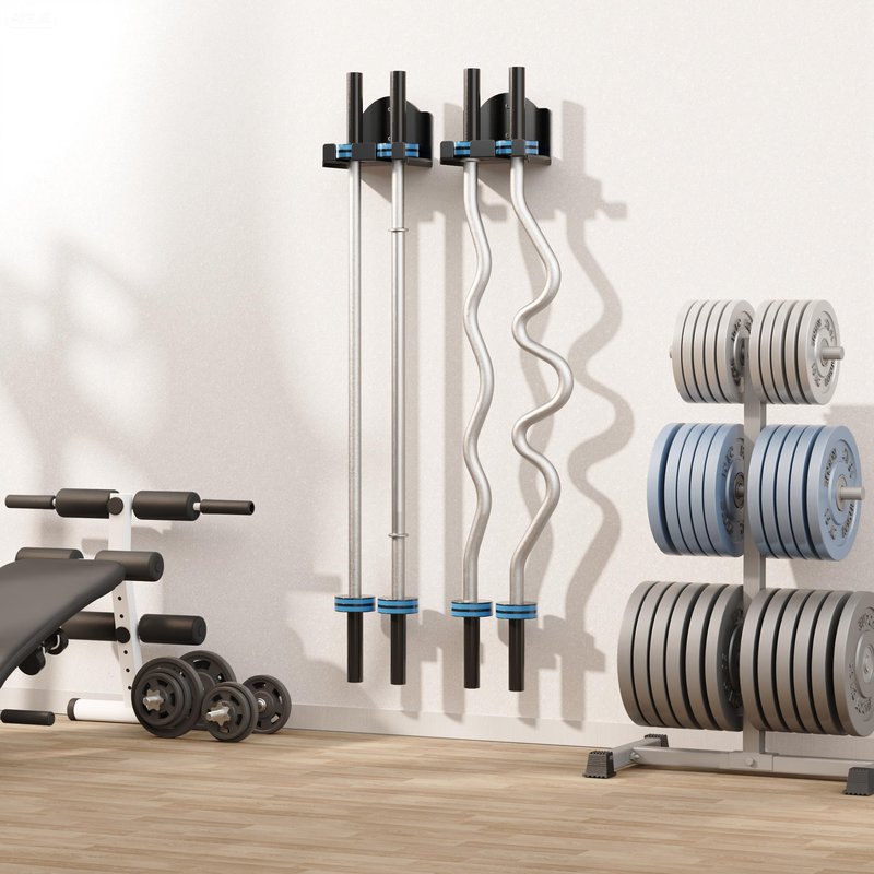 Olympic Barbell Wall Rack Holder - Heavy Duty 132lbs Weight Storage Mount with EVA Pads, Fits Wood Brick Concrete Walls, Space Saving Home Gym Equipment Organizer, 2 hook
