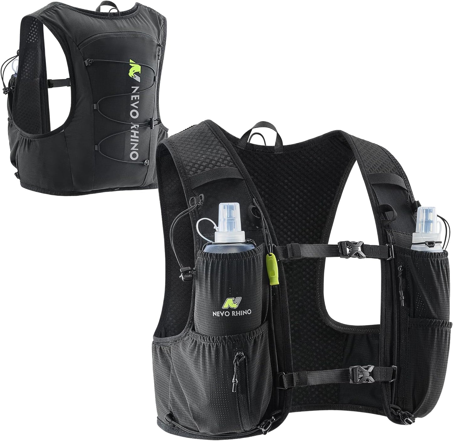 N NEVO RHINO Running Vest - 5L Lightweight Hydration Backpack with 2 TPU Soft Flasks | Breathable for Trail Running & Hiking