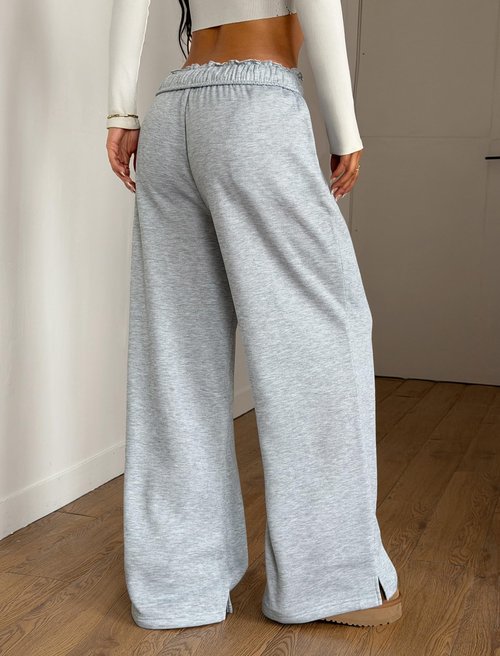 ZAFUL Women's Fleece Lined Sweatpants Foldover Waistband Drawstring Wide Leg Sweat Pants Warm Lounge Pants with Pockets Grey S