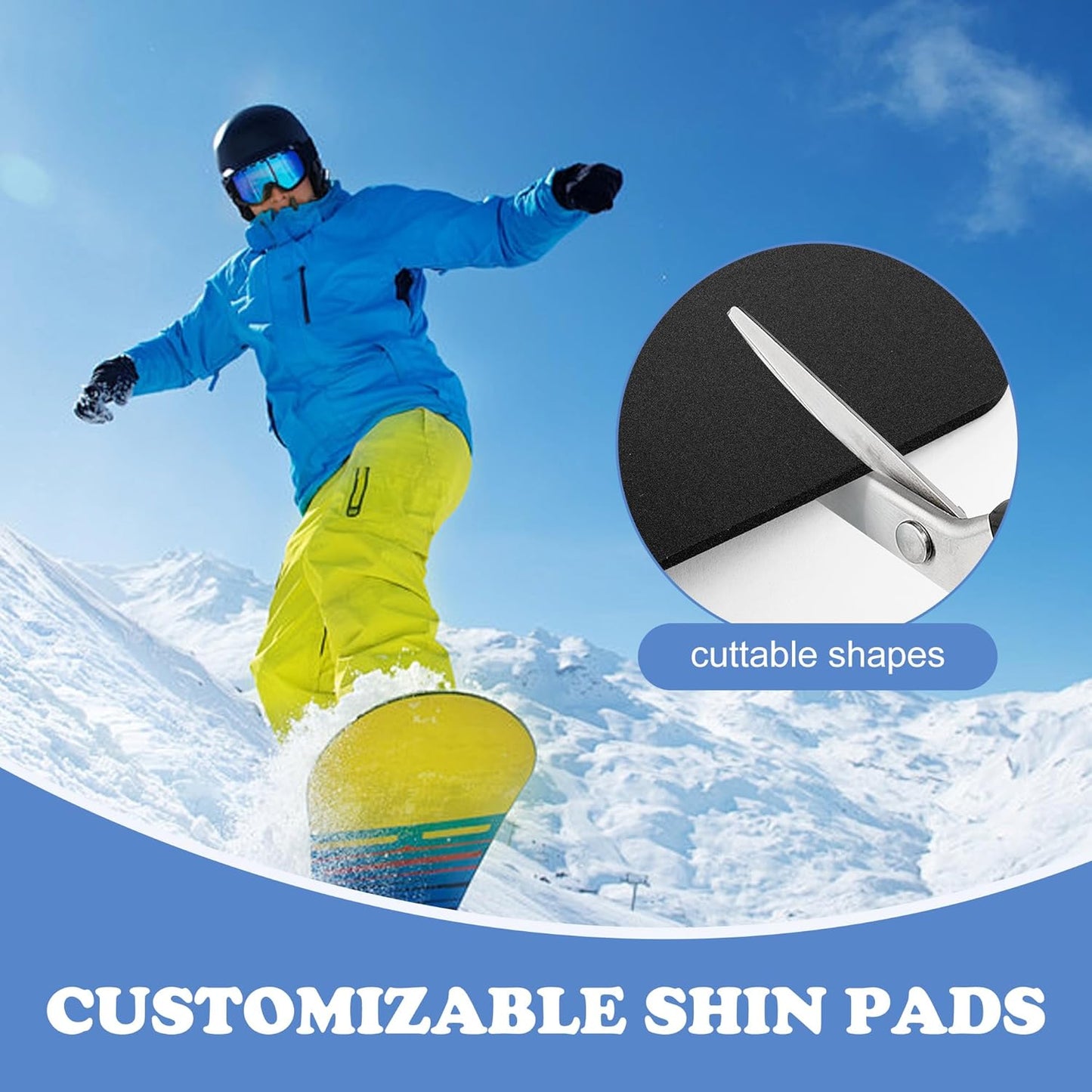 Skiennix Snowboard Shin Pads - Thickened Foam Protection | Cuttable 6.5x5 Inch Shin Guards (2/4 Pcs)
