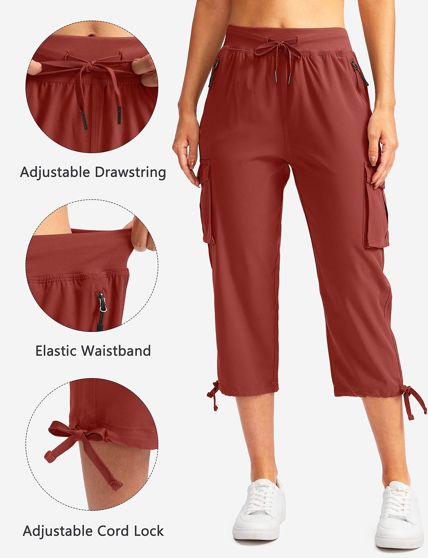 Soothfeel Women's Cargo Capris Pants with 6 Pockets Lightweight Quick Dry Travel Hiking Summer Pants for Women Casual (Savannah, M)