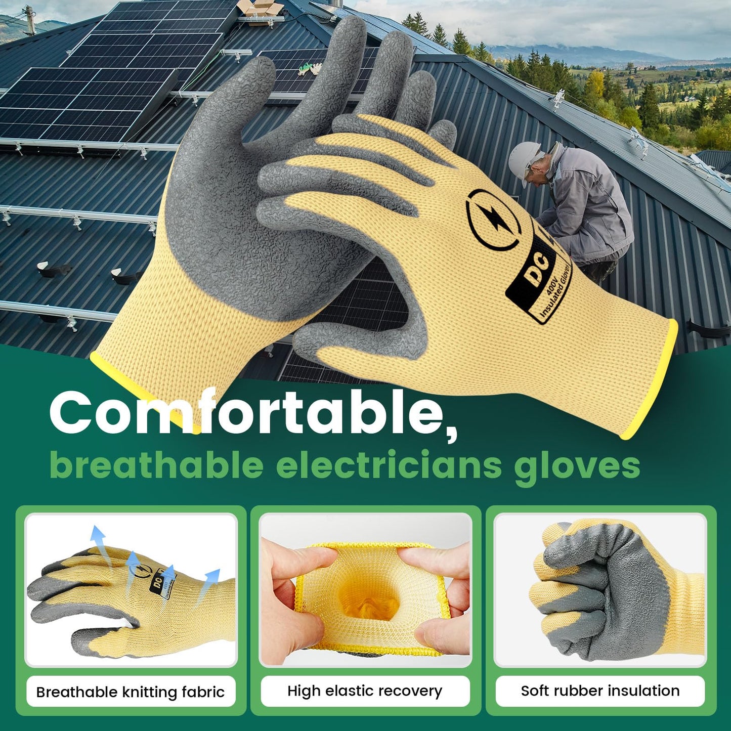 SAVECASH 2 Pair Insulated Gloves 400V High Voltage Electrician Gloves, Rubber Insulated Electrician Tools, Electrical Work Gloves for Men