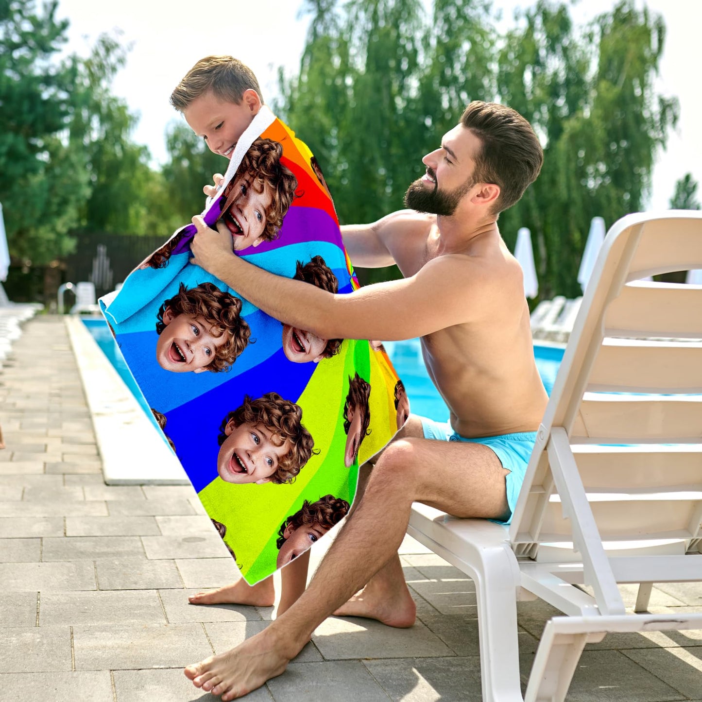 UNIKITTY Personalized Beach Towels, Kids Beach Towel, 40"x70" Quick Dry Microfiber Vacation Accessories for Women Men, Custom Gifts with Photo/Text/Logo/Face