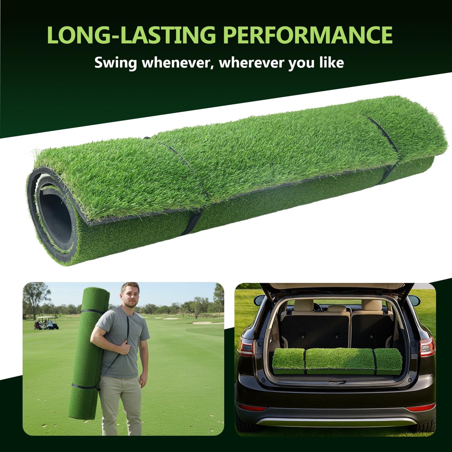 Golf Hitting Mats 31mm&55mm, 5x4ft/5x5ft Golf Mat Practice Outdoor & Indoor, Golf Practice Mat with 9 Tees, Heavy Duty Artificial Dual Turf Matt for Training Chipping Driving Swing Backyard Simulator