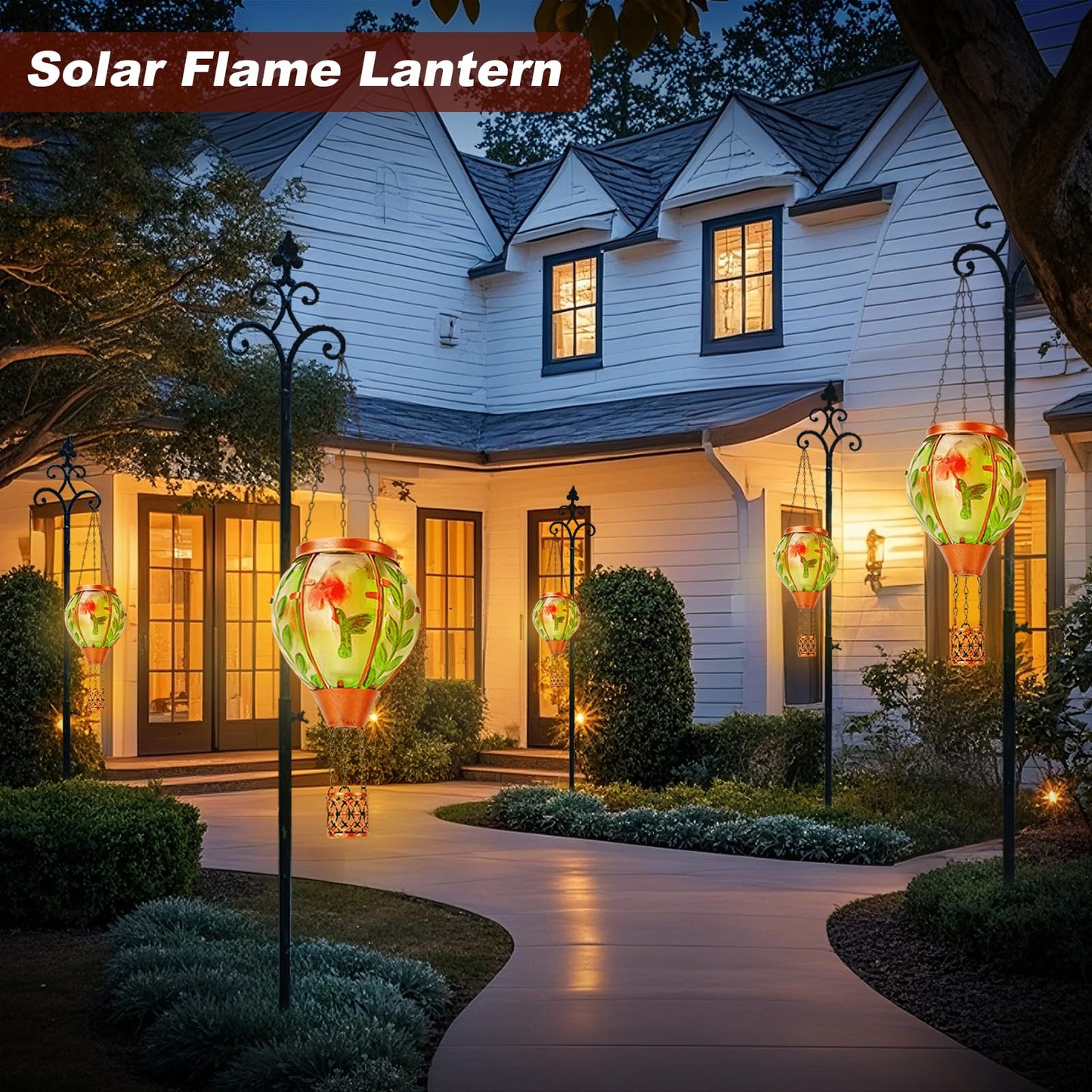 Hummingbird Solar Hot Air Balloon Lantern,Outdoor Decor with Flame Lights Waterproof, Hanging Lights for Garden Yard Lawn Patio, Unique Gifts for Women Mom Grandma Gardener for Mother'Day