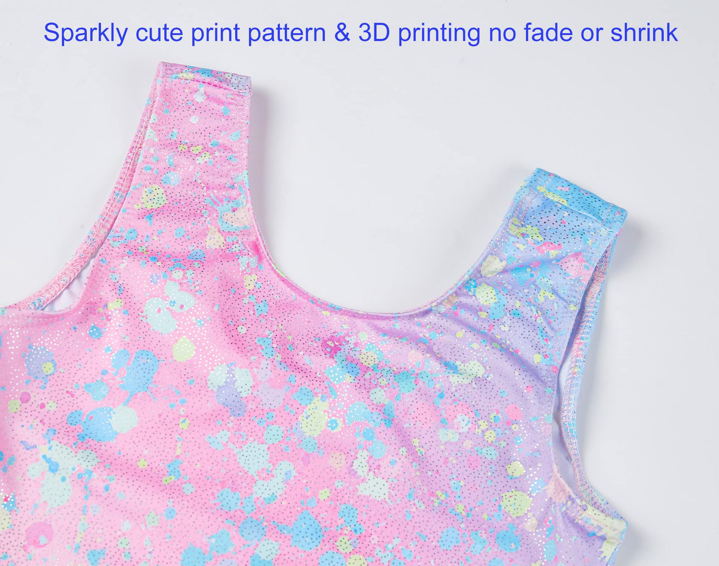 Domusgo Gymnastics Leotards for Girls 7-8 Years Old Shiny Sleeveless Graffiti Dot Unitard with Shorts