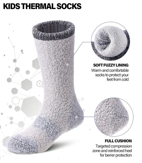 DOSKONI Kids Wool Hiking Socks Boys Girls Merino Wool Socks Thermal Winter Warm Thick Cushion Cozy Boot Crew Socks 3 Pairs-Pink Blue Yellow,12-15 Year Old