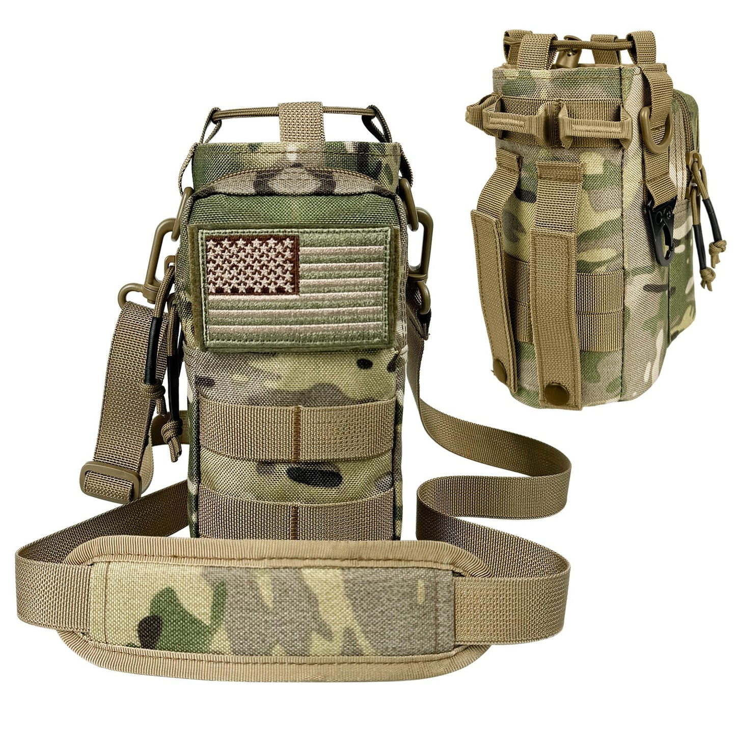Water Bottle Holder with Strap - Tactical Insulated Water Bottle Sleeve with MOLLE System for Backpack Military Camo Cross-Body Pouch for Walking Hiking Camping Gym 32oz&40oz