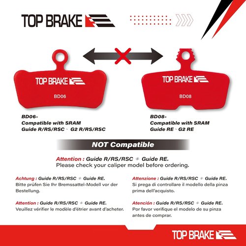 **TOP BRAKE Disc Bike Brake Pads - Compatible with SRAM Code R, Guide RE, G2 RE | Ideal for MTB, eMTB, Downhill & Enduro**