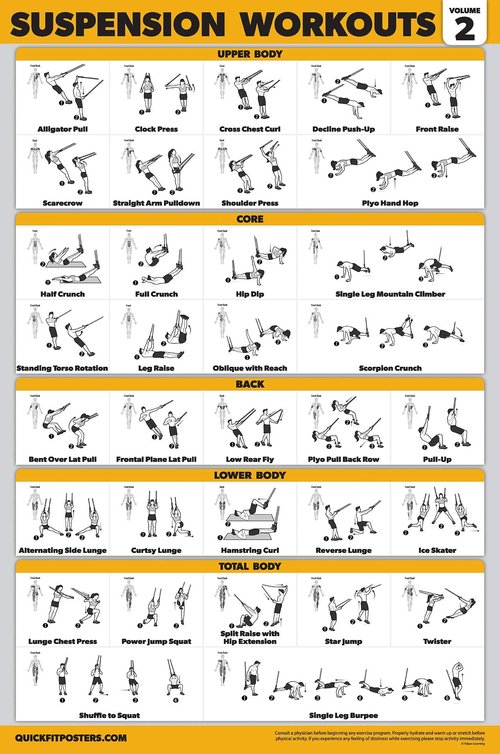 16 Pack - Exercise Poster Set, Dumbbell, Suspension, Kettlebell, Resistance Bands, Medicine Ball, Battle Rope, Stretching, Bodyweight, Barbell, Yoga, Exercise Ball, Muscular (LAMINATED, 18" x 24")