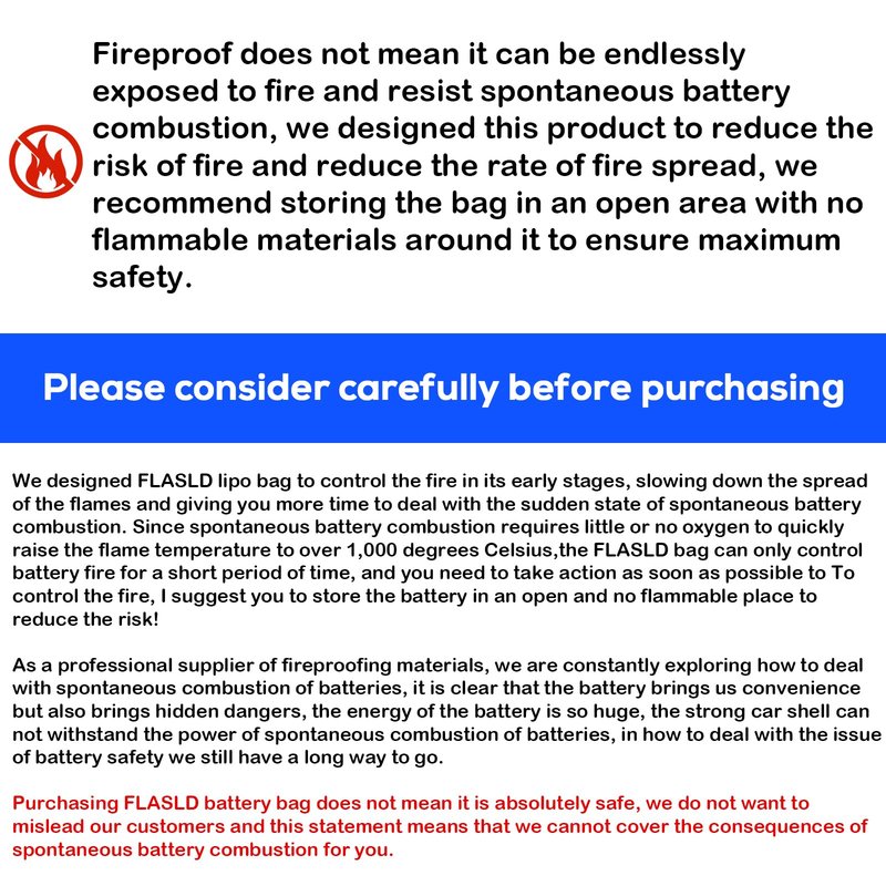 FLASLD E-Bike Battery Safe Bag Explosionproof - Large Capacity Fireproof Lipo Bag for Ebike Battery Charging and Storage (19.3 x 4.3 x 7in)