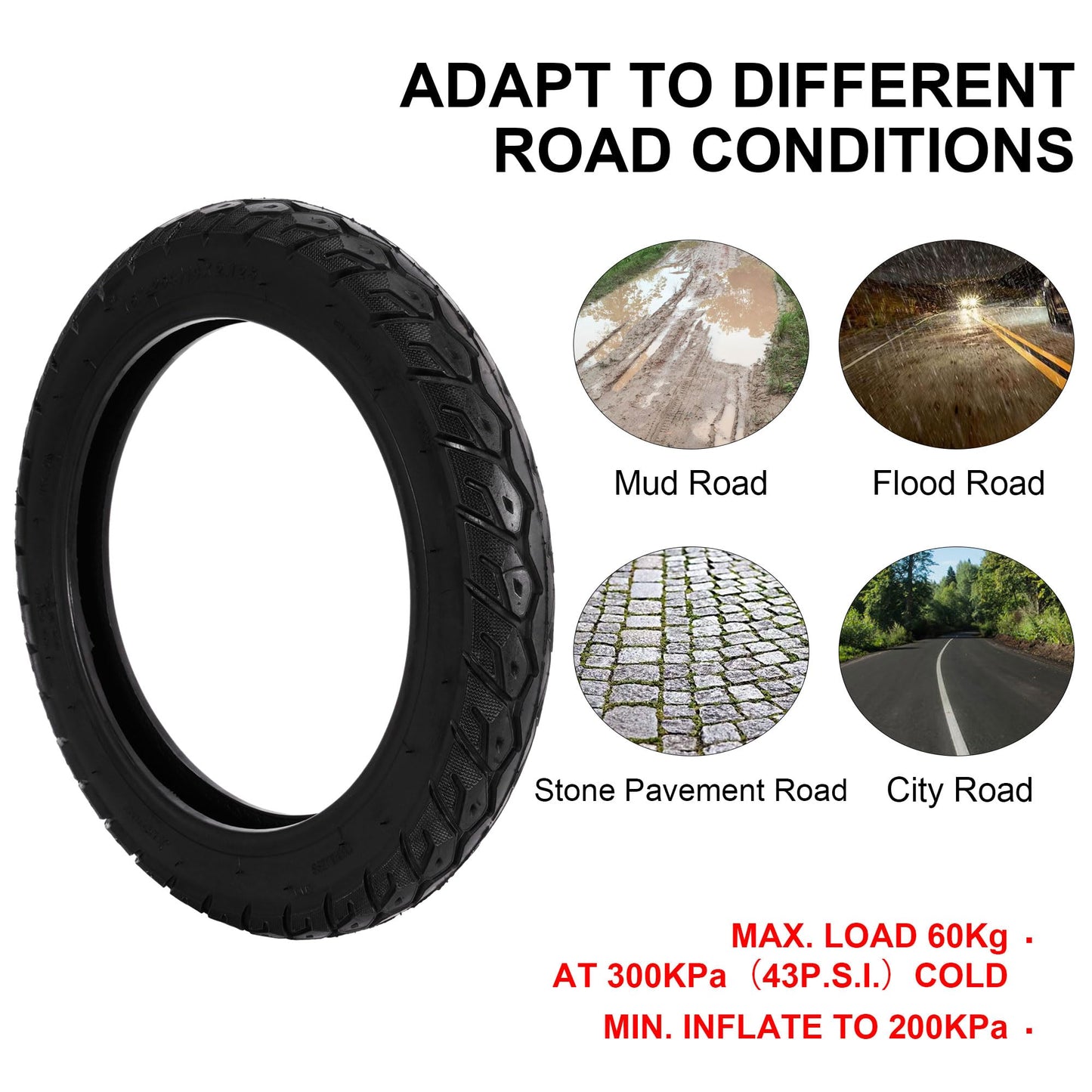 SOGIME 14X2.125 Electric Bike Tire Tubeless with Angled Valve, 14 inch E-Bike Tire Explosion-Proof for Electric Folding Bikes,E-Bikes and E-Scooters-2 Pack